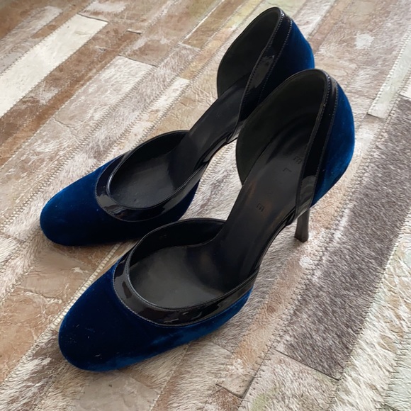 Celine Shoes - Authentic Celine navy velvet rounded toe heels